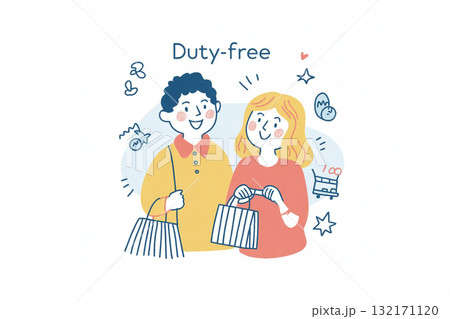 空港の免税店で買い物をする男女 132171120