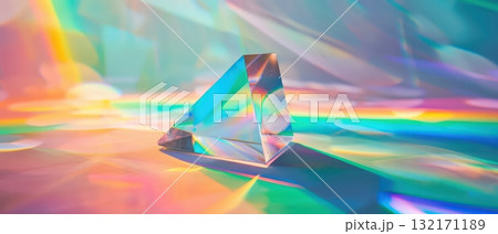 Glass prism casting colorful light spectrum patterns Glass prism casting colorful light spectrum patterns 132171189