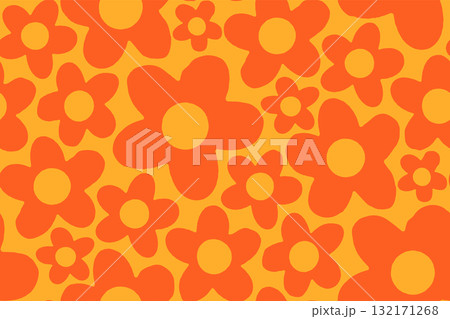 Vector Retro seamless abstract simple geometric floral pattern. Vintage geometric pattern of abstract flowers in 60s style. 132171268