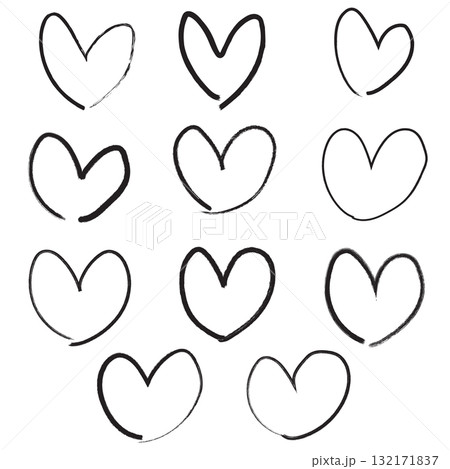 手描きのハート線画イラストセット 手描きのハート線画イラストセット 132171837