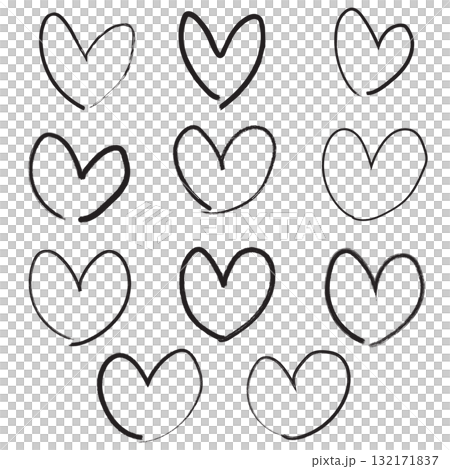手描きのハート線画イラストセット 手描きのハート線画イラストセット 132171837