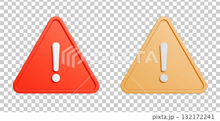 3D icon set of triangular caution marks. Simple red and yellow prohibition mark UI illustration. 3D icon set of triangular caution marks. Simple red and yellow prohibition mark UI illustration. 132172241