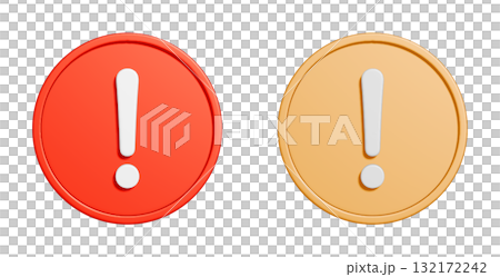 3D icon set of round caution marks. Simple red and yellow prohibition mark UI illustration 3D icon set of round caution marks. Simple red and yellow prohibition mark UI illustration 132172242