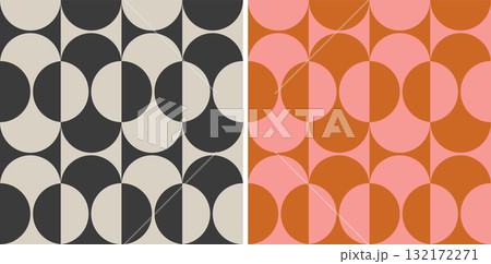 Vector set retro simple geometric seamless patterns in retro style. Vintage abstract geometric pattern in Bauhaus style. 132172271
