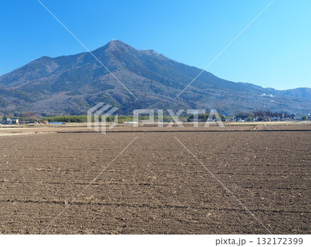 冬の田んぼと筑波山 132172399