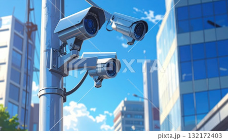 《AI画像》街中を監視する防犯カメライメージ 132172403