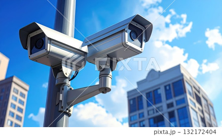 《AI画像》街中を監視する防犯カメライメージ 132172404