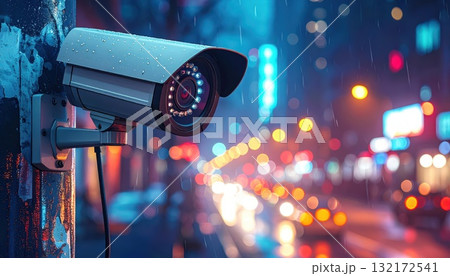 《AI画像》街中を監視する防犯カメライメージ 《AI画像》街中を監視する防犯カメライメージ 132172541