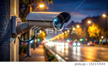《AI画像》街中を監視する防犯カメライメージ 132172543