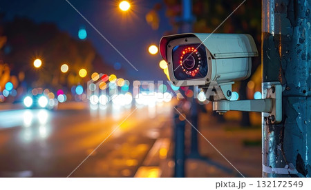 《AI画像》街中を監視する防犯カメライメージ 132172549