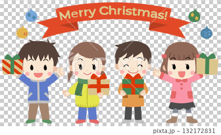Illustration of kids holding presents enjoying a Christmas party Illustration of kids holding presents enjoying a Christmas party 132172831