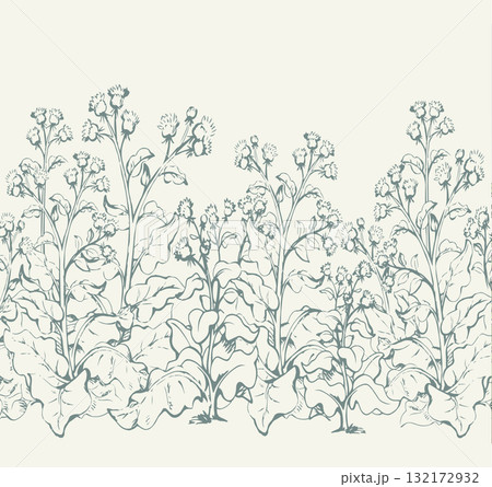 Big blooming burdock. Vector drawing 132172932