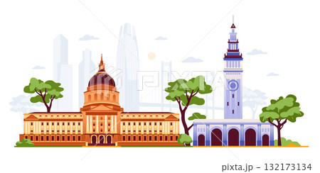 San Francisco Symbols - Colorful Flat Design Illustration 132173134