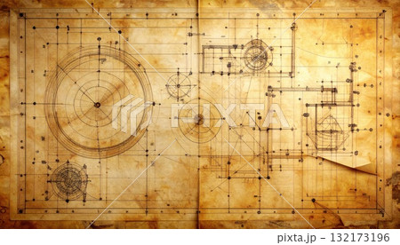 《AI画像》古びた設計図 《AI画像》古びた設計図 132173196