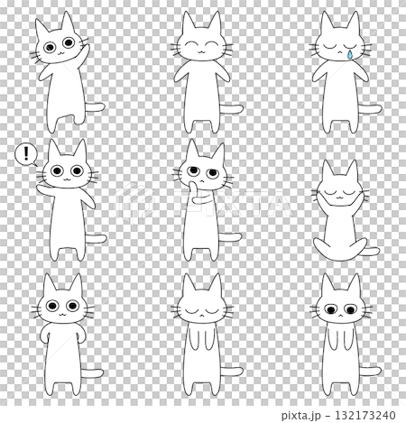 白貓設定插圖，具有各種情緒和姿勢，簡單可愛的人物 132173240