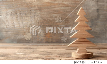Wooden Christmas tree decoration on rustic background. Christmas decor and craftwork, eco friendly, sustainable, zero waste concept. Place for text. Wooden Christmas tree decoration on rustic background. Christmas decor and craftwork, eco friendly, sustainable, zero waste concept. Place for text. 132173378