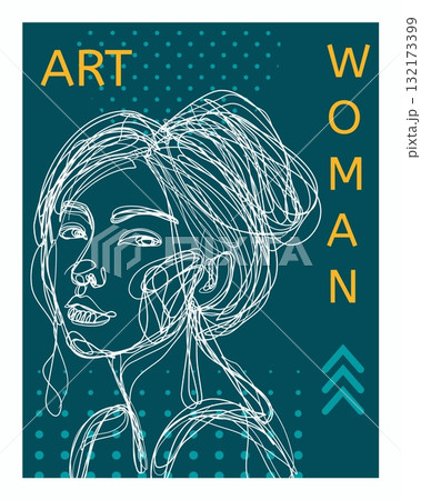 Woman art poster. Hand drawn female young character portrait card. Minimalist contemporary wall art or flyer design. Beautiful lady. Feminine fashion print. Vector sketch style drawing illustration Woman art poster. Hand drawn female young character portrait card. Minimalist contemporary wall art or flyer design. Beautiful lady. Feminine fashion print. Vector sketch style drawing illustration 132173399