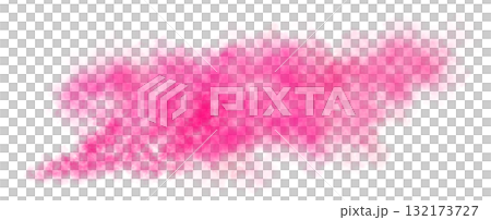 Soft pink smoke cloud trail on transparent background with realistic puff explosion effect and chemical spray 132173727