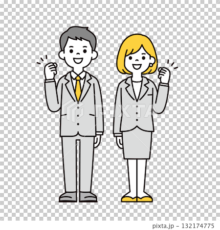 Full-body vector illustration set of young businessmen and women doing fist pumps Full-body vector illustration set of young businessmen and women doing fist pumps 132174775