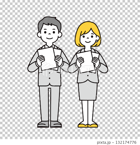 Full-body vector illustration set of young and female office workers explaining with documents Full-body vector illustration set of young and female office workers explaining with documents 132174776