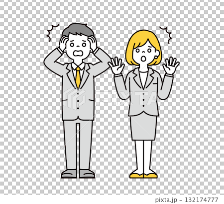 全身向量插圖集的商人和婦女震驚和驚訝地抬起頭 132174777