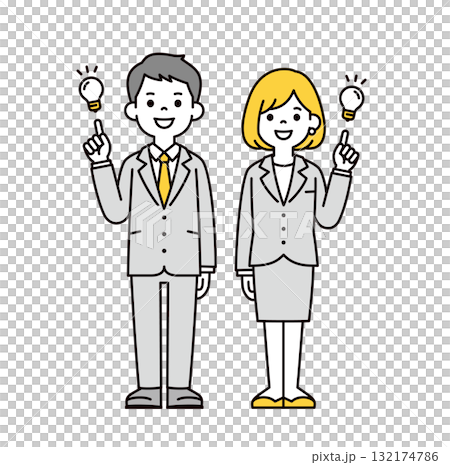 一組想出好點子的年輕男女辦公室職員的全身向量插圖 132174786