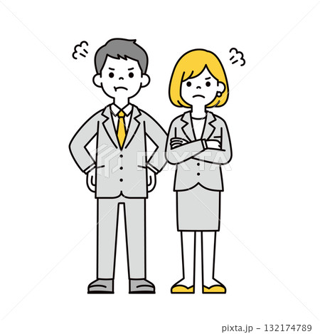 叱る・指導する・怒る、若い会社員の男性と女性の全身ベクターイラスト素材セット 叱る・指導する・怒る、若い会社員の男性と女性の全身ベクターイラスト素材セット 132174789