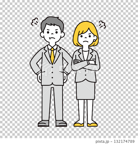 叱る・指導する・怒る、若い会社員の男性と女性の全身ベクターイラスト素材セット 叱る・指導する・怒る、若い会社員の男性と女性の全身ベクターイラスト素材セット 132174789