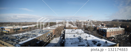 Panoramic view of the roofs of buildings in the west of Montreal in winter Panoramic view of the roofs of buildings in the west of Montreal in winter 132174883
