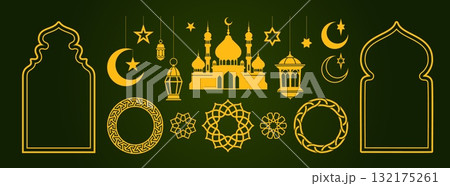 Ramadan ornament set with golden elements 132175261