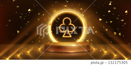 Golden casino podium with neon club symbol Golden casino podium with neon club symbol 132175305