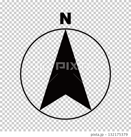 A very simple compass mark that can be used on maps 132175379