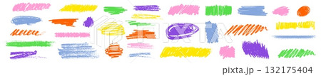 Colorful brush crayon scribble marks Colorful brush crayon scribble marks 132175404
