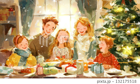 クリスマスパーティーを楽しむ家族 132175518