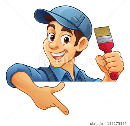 Painter Decorator Cartoon Paint Brush Handyman 132175523