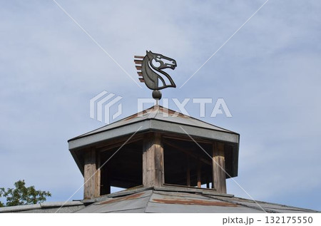 cross symbol shape over blue sky 132175550