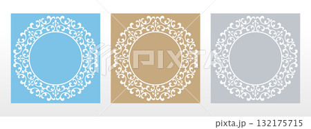 Set of decorative frames Elegant vector element for design in Eastern style, place for text. Floral colored borders. Lace illustration for invitations and greeting cards 132175715