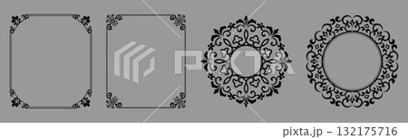 Set of decorative frames Elegant vector element for design in Eastern style, place for text. Floral black and gray borders. Lace illustration for invitations and greeting cards Set of decorative frames Elegant vector element for design in Eastern style, place for text. Floral black and gray borders. Lace illustration for invitations and greeting cards 132175716