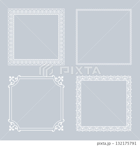 Set of decorative frames Elegant vector element for design in Eastern style, place for text. Floral gray and white borders. Lace illustration for invitations and greeting cards 132175791