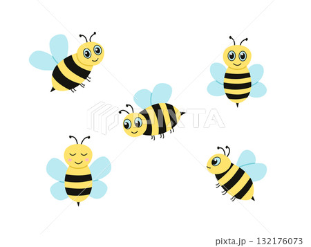 A set of funny bees. Vector illustration of cartoon bee insects. 132176073