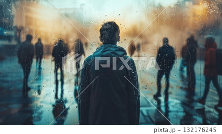 Male in depression. He having frustration, loneliness or depressed. Concept emotional burnout, stress and mental disorder. 132176245