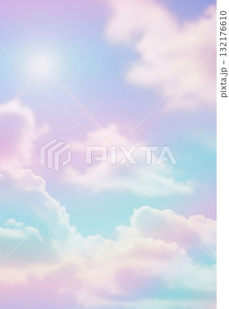 Pastel Sky With Fluffy Clouds in Pink Blue and Purple Colors 132176610