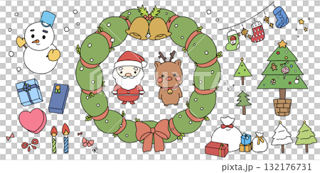クリスマスのかわいい手描き風クリスマスイラストセット クリスマスのかわいい手描き風クリスマスイラストセット 132176731