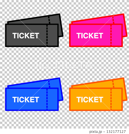 重なったチケット2枚のシンプル線画イラスト_4色（グレー、ピンク、ブルー、イエロー）セット 132177127