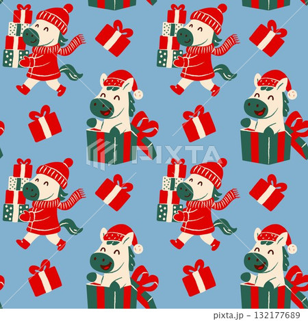 Festive Horse Seamless Pattern for Holiday Wrapping 132177689