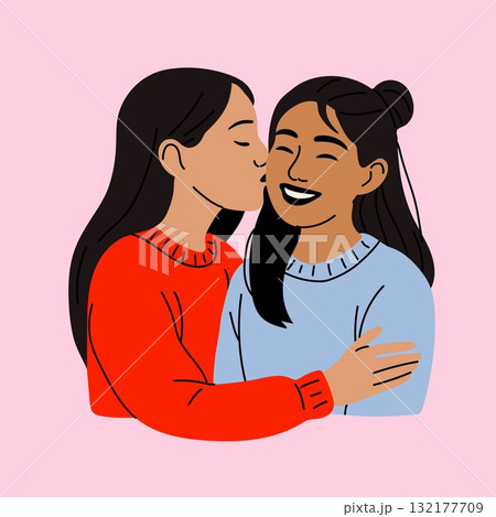 Romantic Lesbian Couple Smiling Together Romantic Lesbian Couple Smiling Together 132177709