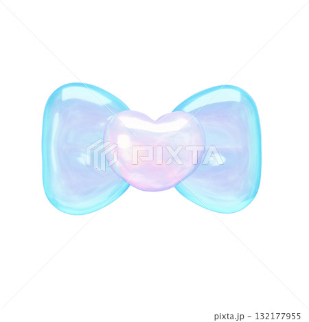 ぷっくりシール風3Dイラスト　ハートのリボン 132177955