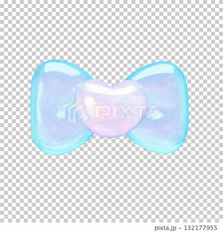 ぷっくりシール風3Dイラスト　ハートのリボン 132177955