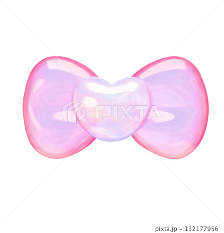 ぷっくりシール風3Dイラスト ハートのリボン ぷっくりシール風3Dイラスト ハートのリボン 132177956