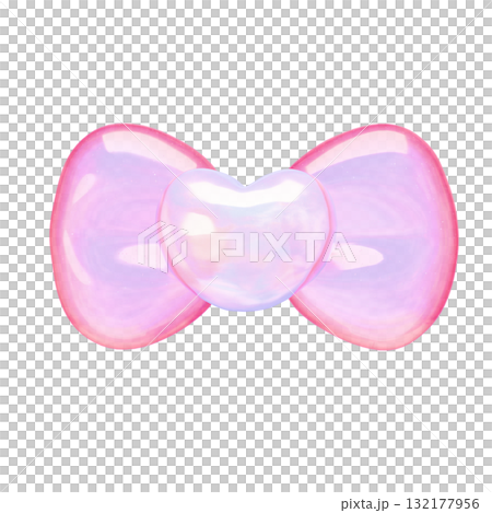 ぷっくりシール風3Dイラスト ハートのリボン ぷっくりシール風3Dイラスト ハートのリボン 132177956